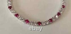 20Ct Simulated Ruby & Diamond Women's Tennis Necklace Gold Plated 925 Silver