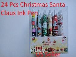24X-BLACK Ballpoint Christmas Santa Claus gift Ink Pen w. Silver clip US Seller