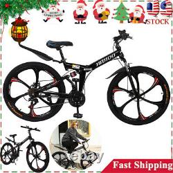 26 Folding Mountain Bike 21 Speed Bicycle Disc Full Suspension MTB Xmas Gifts