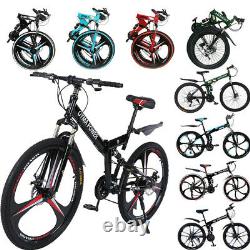 26 Folding Mountain Bike/Full Suspension 21 Speed Bicycle Disc Brakes Xmas Gift