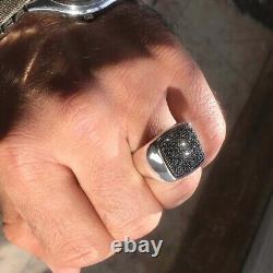 2Ct Round Cut CZ Black Diamond Wedding Men's Gift Ring Band 925 Sterling Silver