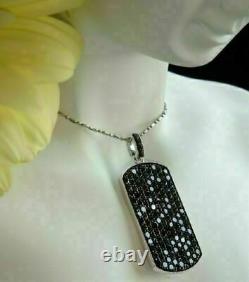 3.00 Ct Simulated Black Diamond Dog Tag Pendant 14K White Gold Over Jewelry Gift