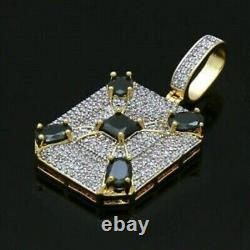 3.00Ct Simulated Diamond Dog Tag Silver Pendant 18 Chain 14k Yellow Gold Plated