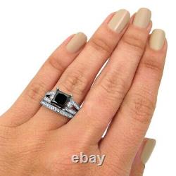 3.34 Ct Black Diamond Bridal Set Silver Ring Lab Created Christmas Day Gift