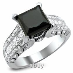 3.34 Ct Black Princess Diamond Silver Ring Lab Created Diamond Christmas Gift @