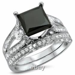 3.34Ct Black Diamond Bridal Set Silver Lab Created Wedding Ring Christmas Gift