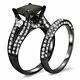 3.34ct Black Princess Diamond Black Silver Ring Lab Created Christmas Gift #