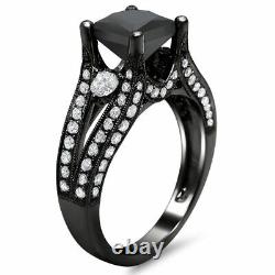 3.34Ct Black Princess Diamond Black Silver Ring Lab Created Christmas Gift #