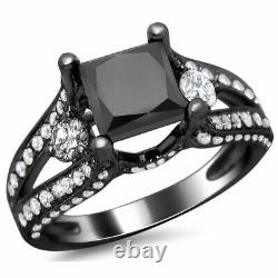 3.34Ct Black Princess Diamond Black Silver Ring Lab Created Christmas Gift
