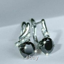 3.40Ct Round Cut Black Diamond Hoop Woman's Gift Earrings 14K White Gold Finish