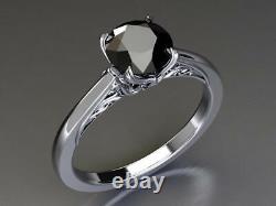 3.5 Ct Certified Black Diamond Ring in Sterling Silver-AAA! Christmas Gift