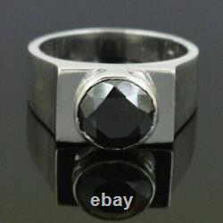 3 Ct Black Diamond Men's Ring Bezel White Gold Plated Christmas Gift Lab-Created