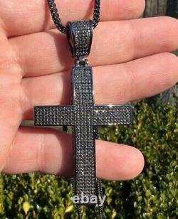 3 Ct Round Simulated Black Diamond Jesus Cross Charm 925 Silver Gold Plated