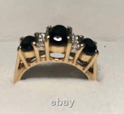 3 Stone Black Onyx & Diamond 14K ring. Sz 6.5. Dec Birthstone Gift! Engagement