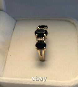 3 Stone Black Onyx & Diamond 14K ring. Sz 6.5. Dec Birthstone Gift! Engagement