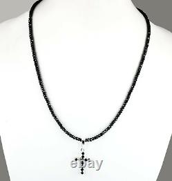 3 mm Black Diamond Necklace with Cross Pendant Ideal Gift-Treated