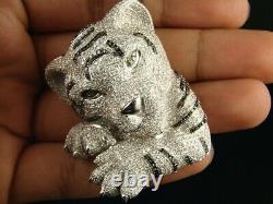 3CT Black & White Sim Diamond Mens Tiger Pendant Free Gift For Christmas Silver