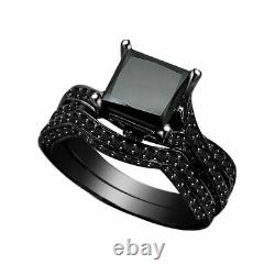 3Ct Princess Cut AAA Black Diamond Christmas Gift Ring in 14K Black Gold Finish