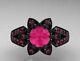 3ct Round Cut Pink Sapphire Flower Christmas Gift Ring In 14k Black Gold Finish