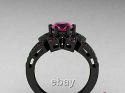 3Ct Round Cut Pink Sapphire Flower Christmas Gift Ring in 14K Black Gold Finish