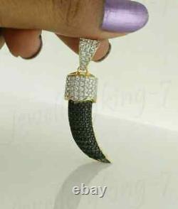 3Ct Simulated Black White Diamond Horn Pendant Gold Plated 925 Silver Gift Chain