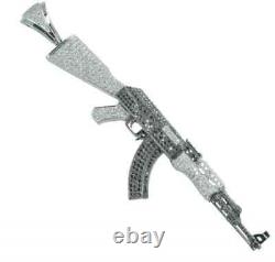 4.65Ct Black Diamond Simulated AK 47 Machine Gun Pendant 925 Silver Gold Plated