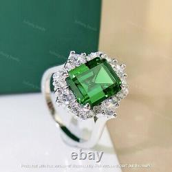 4Ct Emerald Cut Green Emerald Halo Black Friday Gift Ring 14k White Gold Finish
