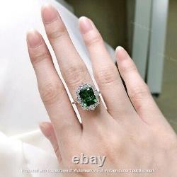 4Ct Emerald Cut Green Emerald Halo Black Friday Gift Ring 14k White Gold Finish
