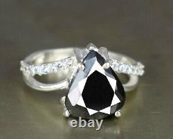 5.29 Ct AAA Quality Black Diamond Solitaire With Accents Ring Christmas Gift