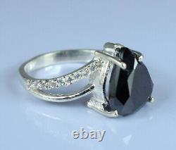 5.29 Ct AAA Quality Black Diamond Solitaire With Accents Ring Christmas Gift