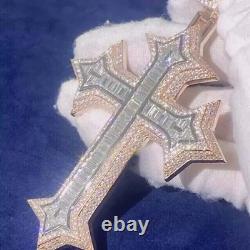 5 Ct Baguette Simulated Diamond Men' Cross Pendant Rose Gold Plated 925 Silver