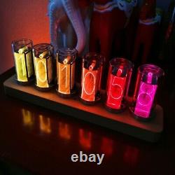 6-Digit 9 Color Nixie Glow Tube Alarm Clock Wood RGB LED Digital Christmas Gift