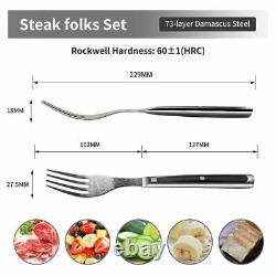 6PCS Forks Set Damascus Steel Kitchen Cutlery Table Dinner Flatware G10 Handle