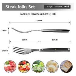 6PCS Forks Set Damascus Steel kitchen Table Dinner Steak Cutlery G10 Handle