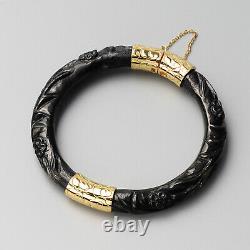 925 Silver Black Karelian Shungite Bangle Cuff Bracelet Gift Size 7.5 Ct 190