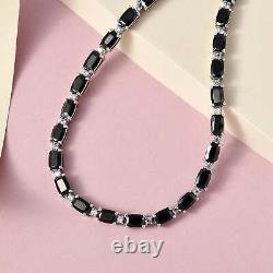 925 Silver Natural Black Karelian Shungite White Zircon Necklace Size 18 Ct 22.9