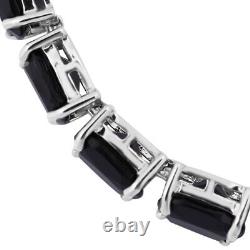 925 Silver Platinum Plated Black Natural Spinel Tennis Bracelet Size 8 Ct 59.4