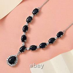 925 Silver Platinum Plated Black Sapphire Necklace Gift Size 18 Inch Ct 20.3