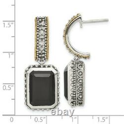 925 Sterling Silver 14k Accent Black Onyx Post Stud Earrings Drop Dangle Fine