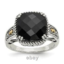 925 Sterling Silver 14k Black Onyx Band Ring Natural Stone Fine Jewelry Women