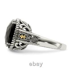 925 Sterling Silver 14k Black Onyx Band Ring Natural Stone Fine Jewelry Women