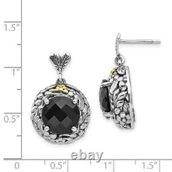 925 Sterling Silver 14k Black Onyx Post Stud Drop Dangle Chandelier Earrings