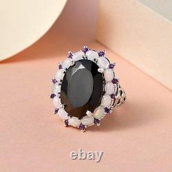 925 Sterling Silver Black Karelian Shungite Opal Halo Ring Gift Size 7 Ct 9.6