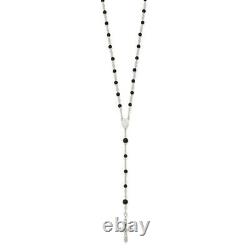 925 Sterling Silver Black Onyx Rosary Chain Necklace Pendant Charm Religious