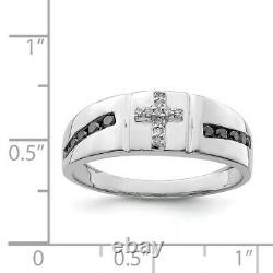 925 Sterling Silver Black White Diamond Cross Religious Menring Ring Man Fine
