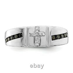 925 Sterling Silver Black White Diamond Cross Religious Menring Ring Man Fine