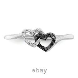 925 Sterling Silver Black White Diamond Heart Band Ring Love Night Fine Jewelry
