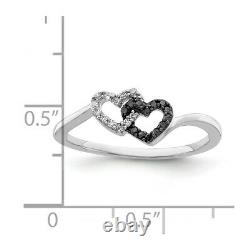 925 Sterling Silver Black White Diamond Heart Band Ring Love Night Fine Jewelry