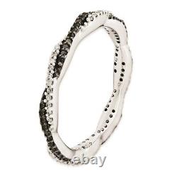 925 Sterling Silver Black/white Diamond Band Ring Stackable Fancy Black White