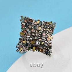 925 Sterling Silver Ct 1 I3 Clarity Yellow Red Cluster Diamond Ring Gift Size 9